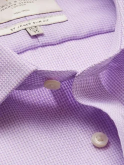 Hawes & Curtis Slim Non-Iron Dogtooth 100% Cotton Purple Shirt^ Shirts