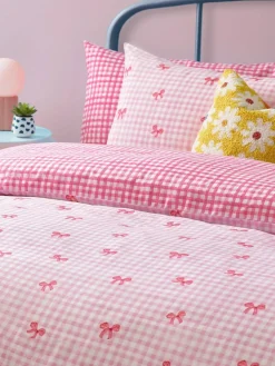 heya home Pink Gingham Bows Duvet Set^ Branded Bedlinen