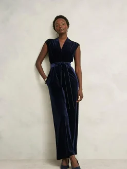 Online Hobbs Blue Olive Velvet Jumpsuit