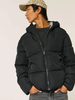Clearance Hollister Core Puffer Black Coat With Contrast Lining