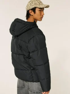 Clearance Hollister Core Puffer Black Coat With Contrast Lining