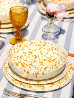 Sale Hot Pottery 12 Piece Splatter Signature Dinner Set Burnt Orange