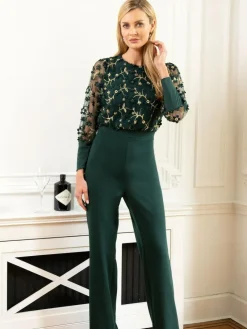Hot Squash Green Ponte Jumpsuit with Blouson Sleeves^Women Jumpsuits & Playsuits