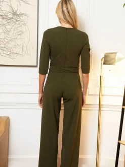 Hot Squash Green Smart Scuba Jumpsuit with Buttons^Women Jumpsuits & Playsuits