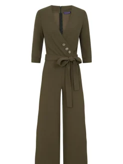 Hot Squash Green Smart Scuba Jumpsuit with Buttons^Women Jumpsuits & Playsuits