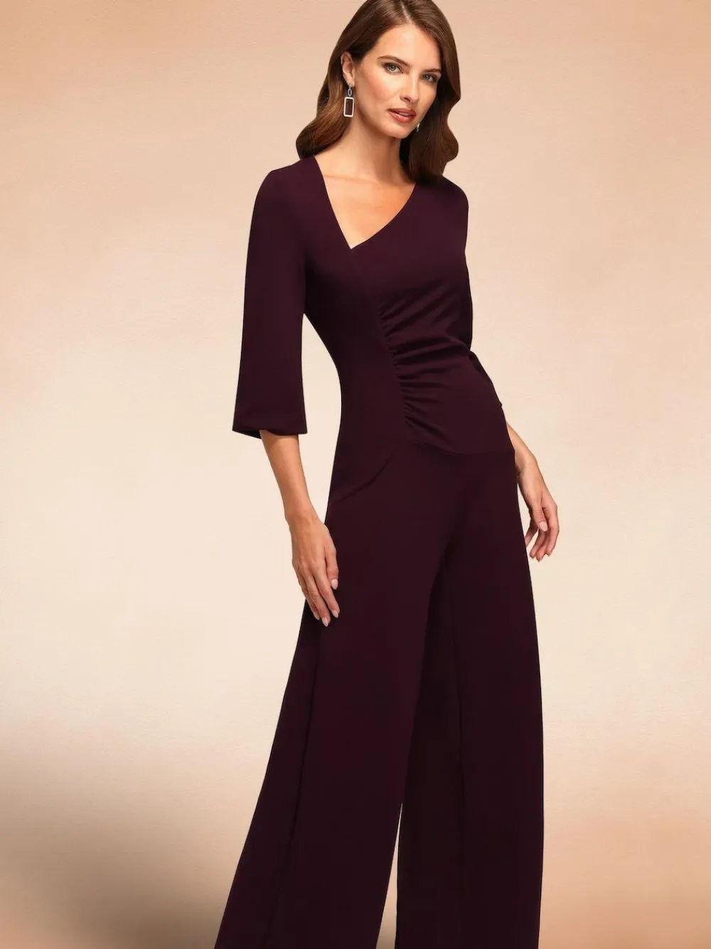 Outlet Hot Squash Ruched Jumpsuit with Sleeves Purple