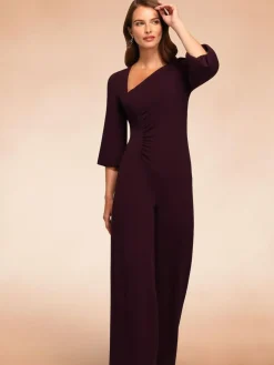 Outlet Hot Squash Ruched Jumpsuit with Sleeves Purple