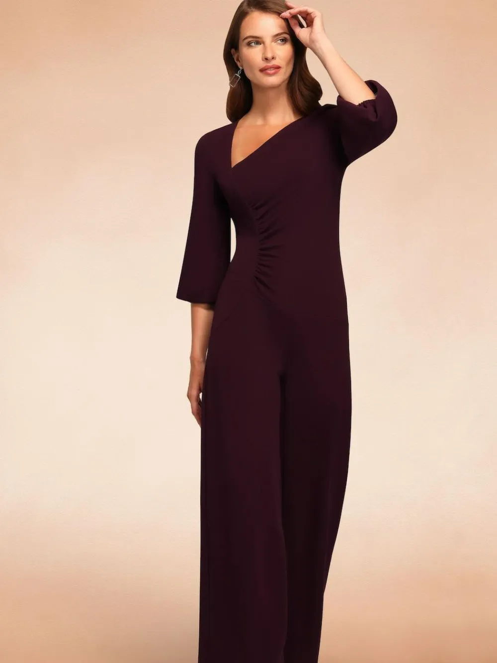 Outlet Hot Squash Ruched Jumpsuit with Sleeves Purple