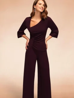 Outlet Hot Squash Ruched Jumpsuit with Sleeves Purple