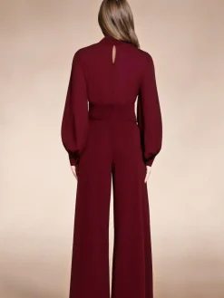Hot Squash Wide Leg Jumpsuit with Blouson Sleeve Red
