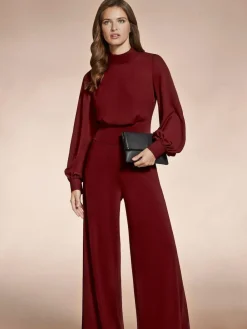Hot Squash Wide Leg Jumpsuit with Blouson Sleeve Red