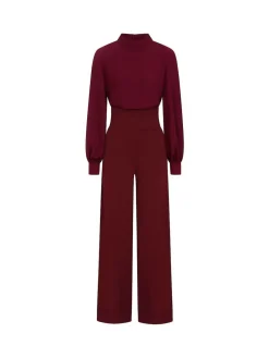 Hot Squash Wide Leg Jumpsuit with Blouson Sleeve Red