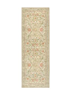 Hot Hug Rug Beige and Green Floral Print British Made Washable Country Paisley Runner