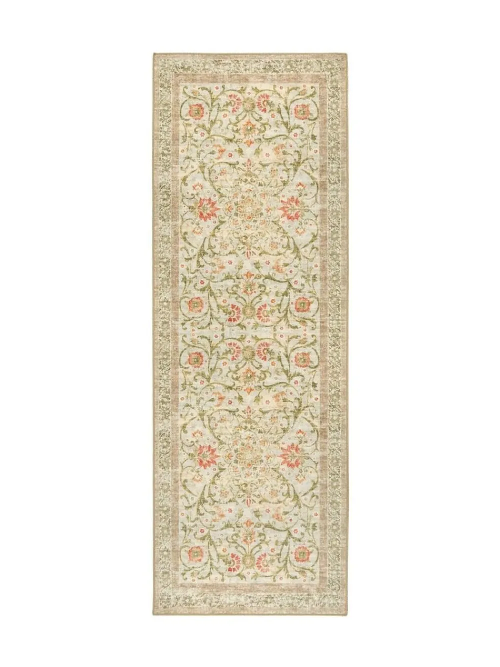 Hot Hug Rug Beige and Green Floral Print British Made Washable Country Paisley Runner