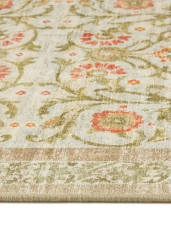 Hot Hug Rug Beige and Green Floral Print British Made Washable Country Paisley Runner