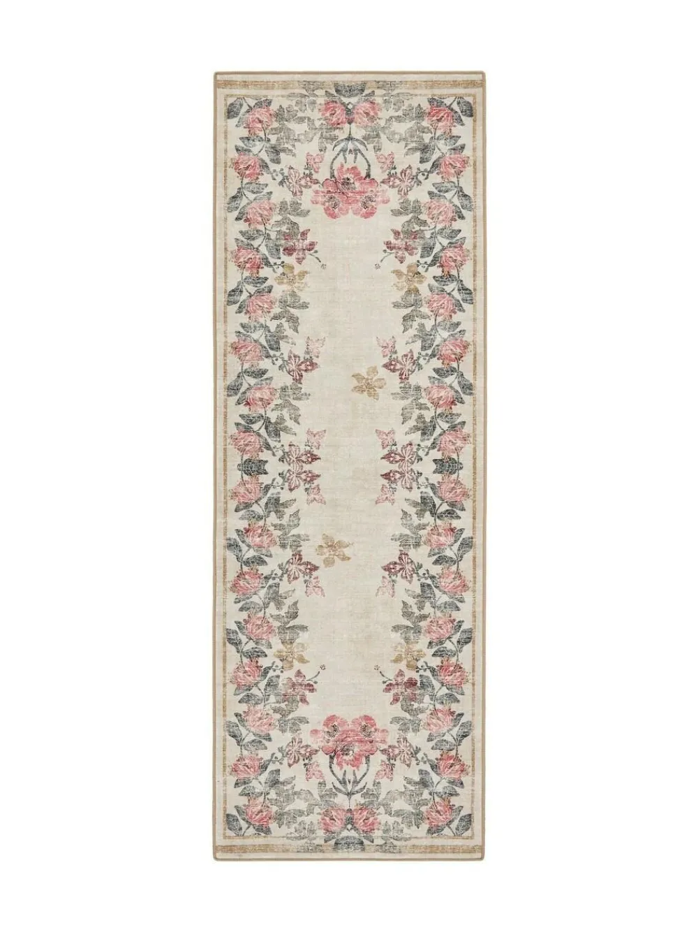 Hug Rug Cream and Floral Print British Made Washable Botantical Border Runner^ Rugs & Runners