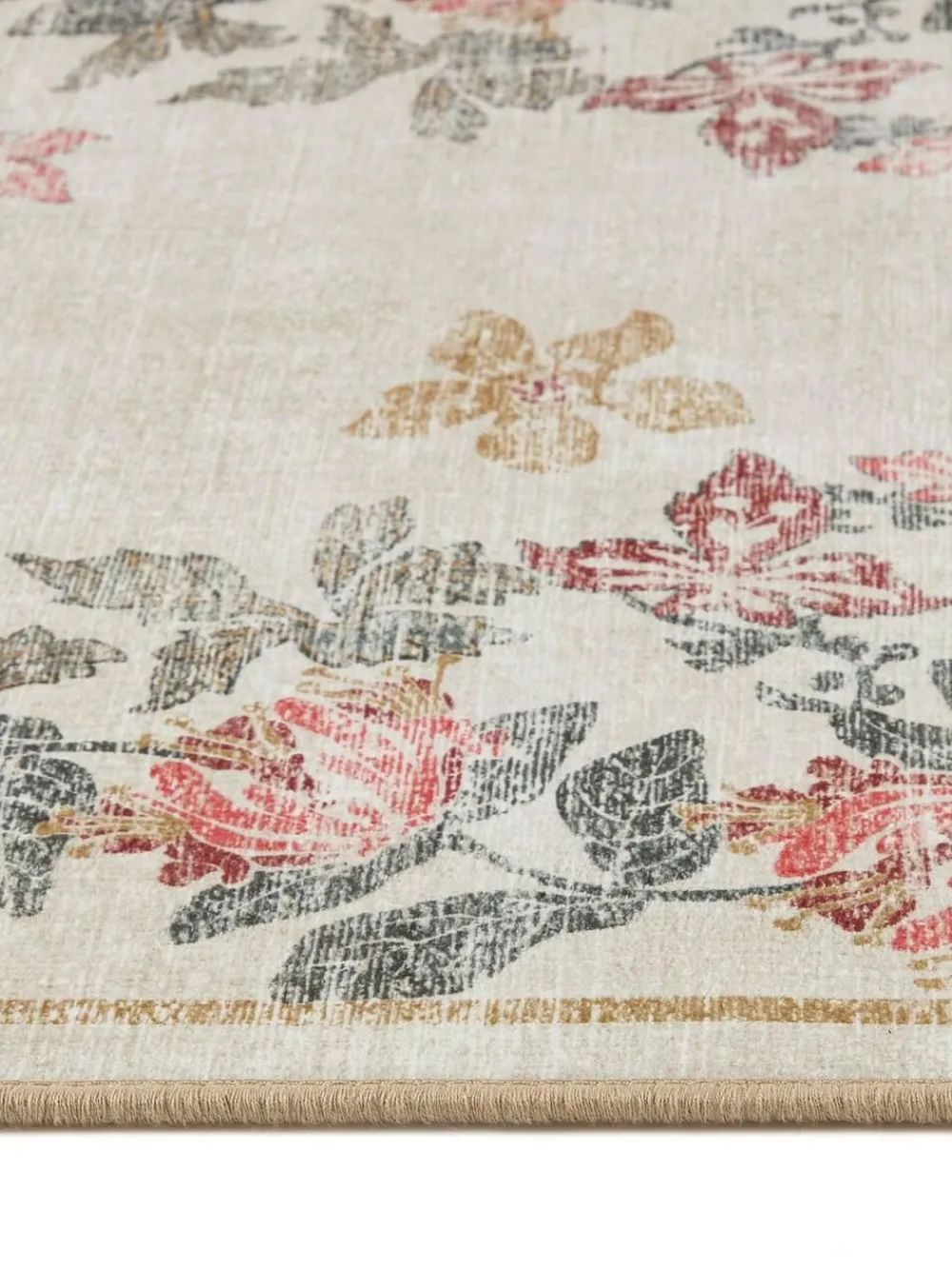 Hug Rug Cream and Floral Print British Made Washable Botantical Border Runner^ Rugs & Runners