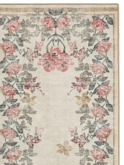 Hug Rug Cream and Floral Print British Made Washable Botantical Border Runner^ Rugs & Runners