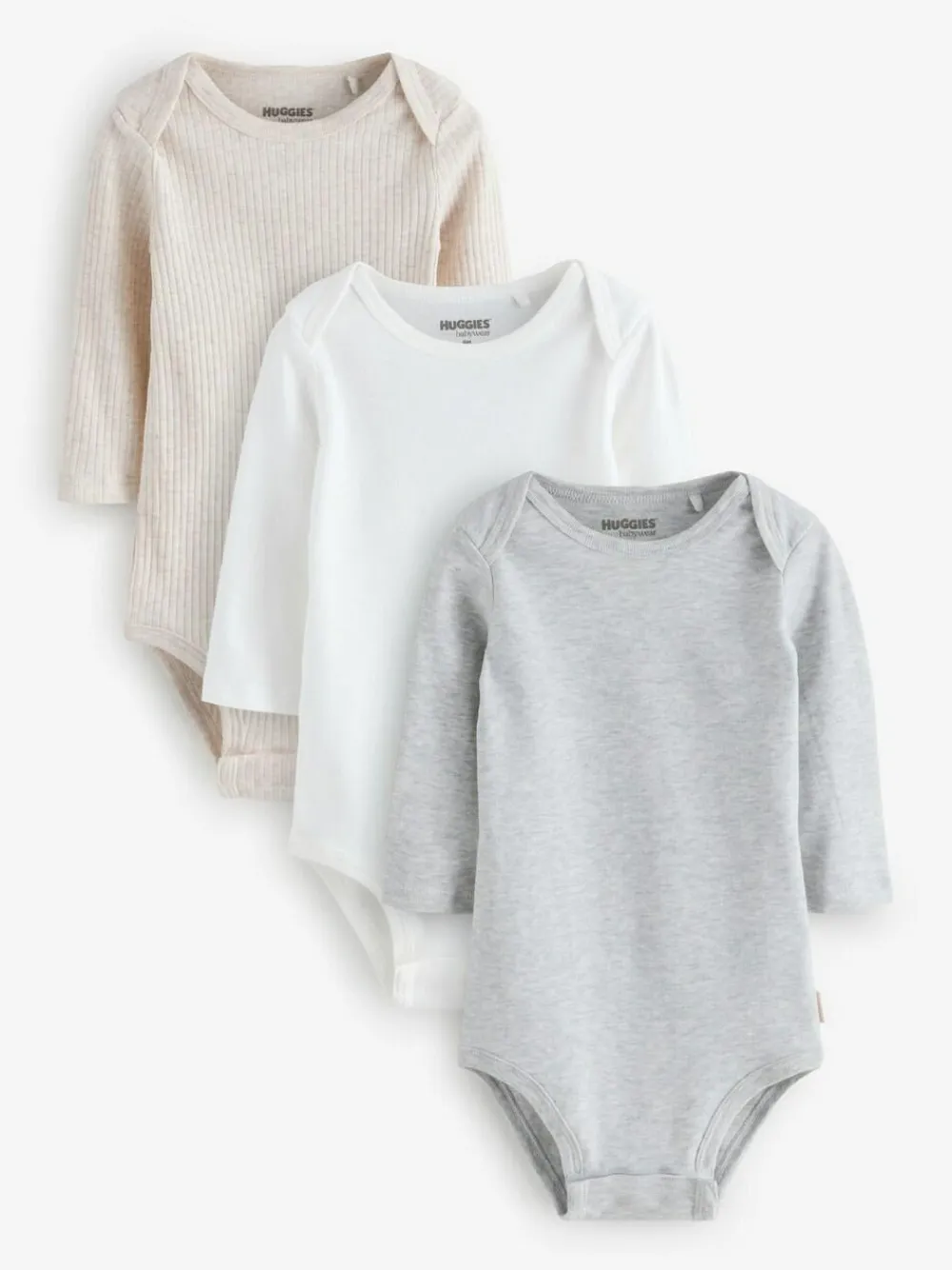 Huggies Baby Long Sleeve Envolope Neck Bodysuits 3 Pack Grey