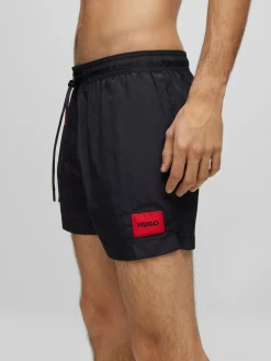 Sale HUGO Black Logo Label Lined Swim Shorts