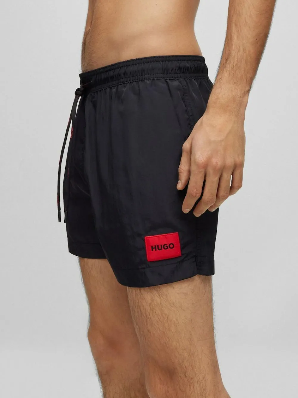 Sale HUGO Black Logo Label Lined Swim Shorts