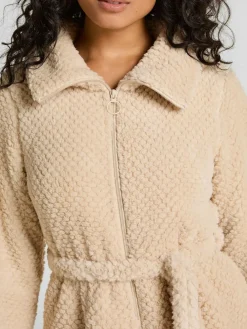 Outlet Hunkemoller Cream Fleece Zip Bathrobe