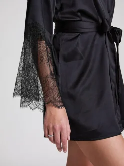 Clearance Hunkemoller Satin Kimono Black Robe