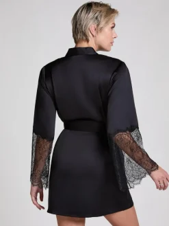 Clearance Hunkemoller Satin Kimono Black Robe