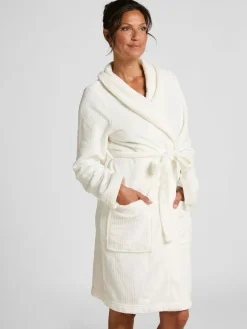 Hunkemoller Short Flannel Fleece Embossed Dot White Robe^Women Bathrobes