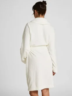 Hunkemoller Short Flannel Fleece Embossed Dot White Robe^Women Bathrobes