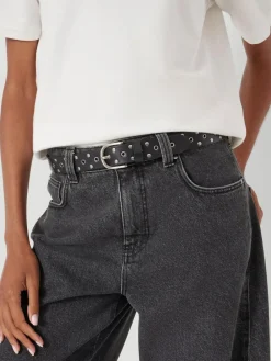 Hush Leather Studded Eyelet Belt Black