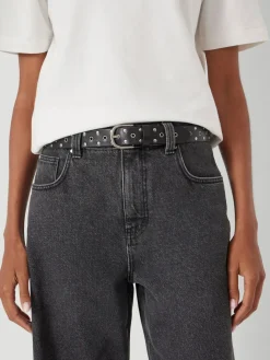 Hush Leather Studded Eyelet Belt Black