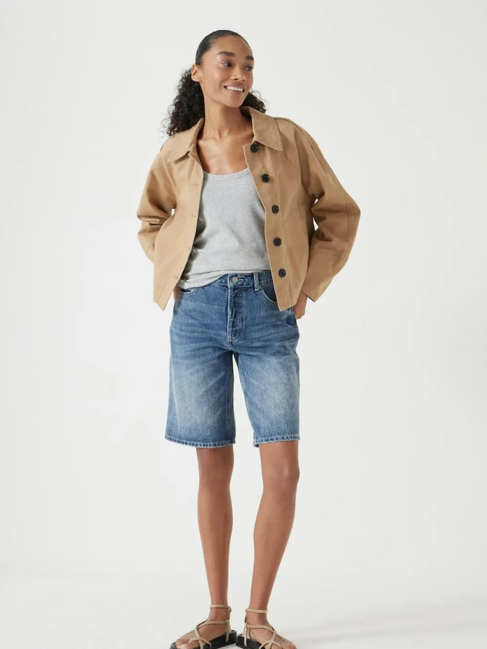 Hush Blue Boyfriend Long Denim 100% Cotton Shorts^Women Shorts