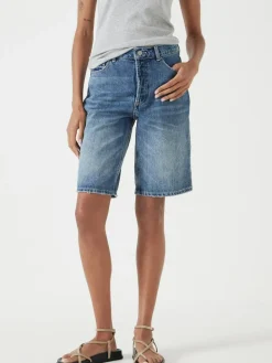 Hush Blue Boyfriend Long Denim 100% Cotton Shorts^Women Shorts
