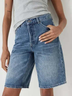 Hush Blue Boyfriend Long Denim 100% Cotton Shorts^Women Shorts