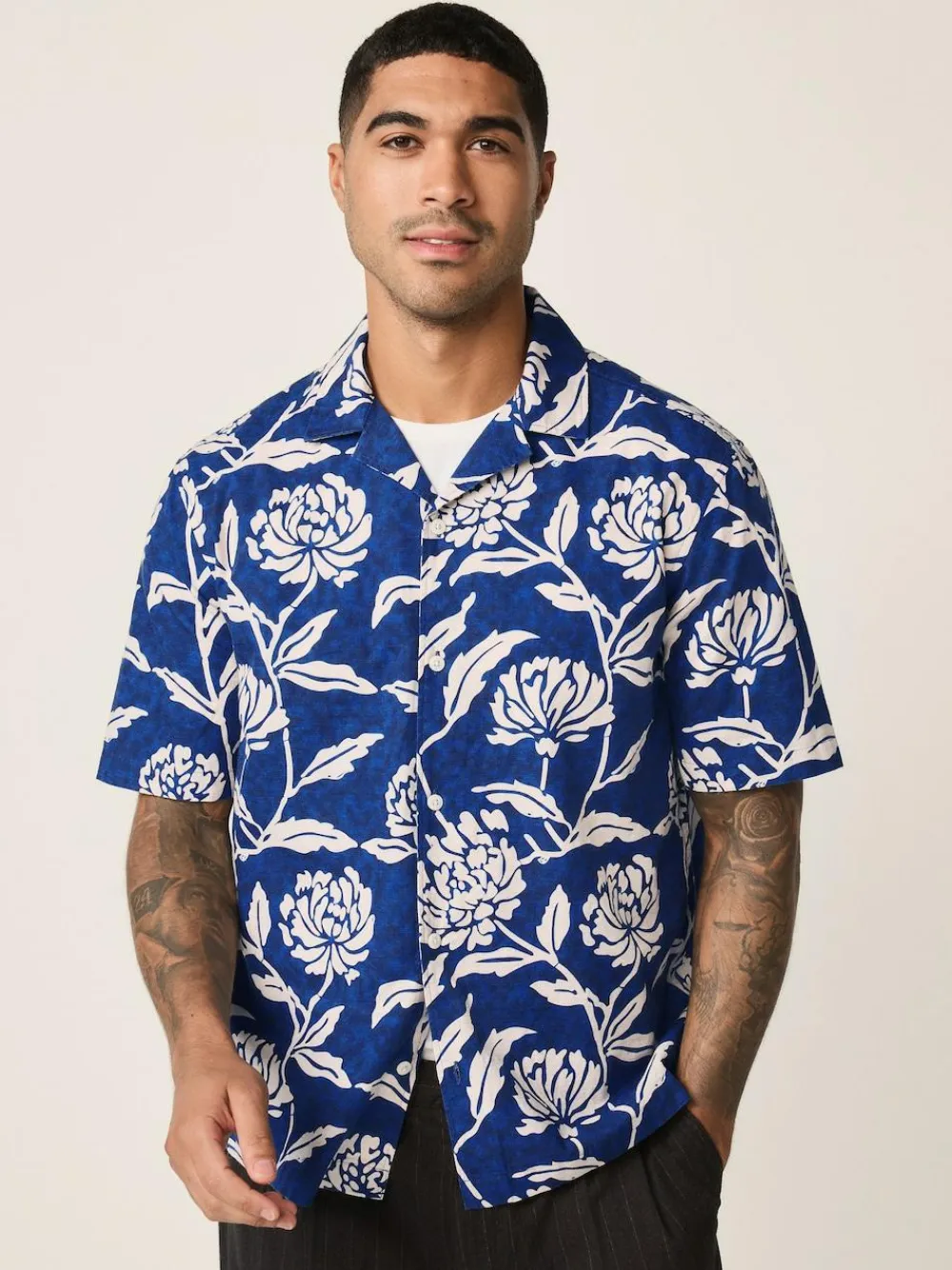 Outlet Next Floral Print Short Sleeve Shirt Indigo Blue