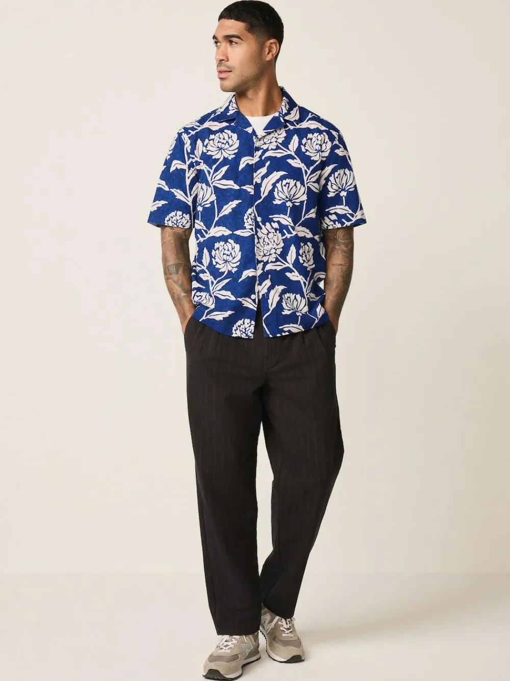 Outlet Next Floral Print Short Sleeve Shirt Indigo Blue