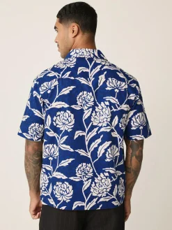 Outlet Next Floral Print Short Sleeve Shirt Indigo Blue