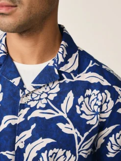 Outlet Next Floral Print Short Sleeve Shirt Indigo Blue