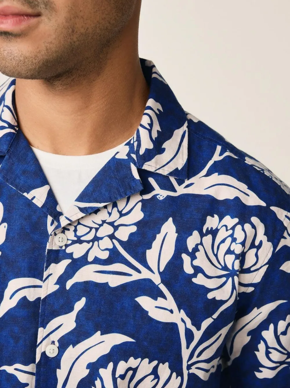 Outlet Next Floral Print Short Sleeve Shirt Indigo Blue