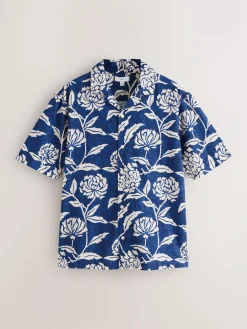 Outlet Next Floral Print Short Sleeve Shirt Indigo Blue