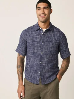 Next Indigo Blue Textured Crosshatch Short Sleeve Shirt