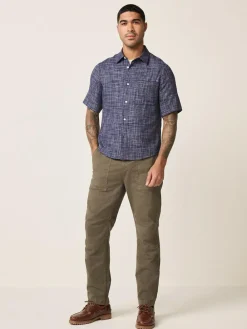 Next Indigo Blue Textured Crosshatch Short Sleeve Shirt