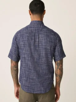 Next Indigo Blue Textured Crosshatch Short Sleeve Shirt