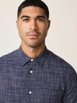 Next Indigo Blue Textured Crosshatch Short Sleeve Shirt