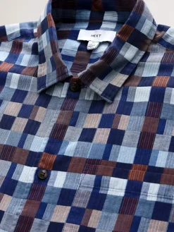 Best Next Indigo Blue Textured Patchwork Chambray Short Sleeve Shirt