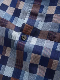 Best Next Indigo Blue Textured Patchwork Chambray Short Sleeve Shirt
