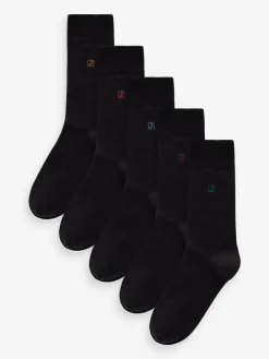 Next Inital Black Embroidered Lasting Fresh Socks 5 Pack^ Socks|Socks
