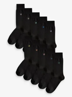 Discount Next Initials Black Embroidered Lasting Fresh Socks 10 Pack