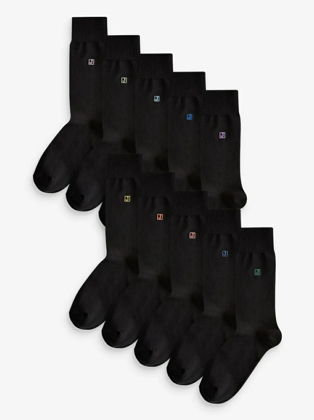 Discount Next Initials Black Embroidered Lasting Fresh Socks 10 Pack